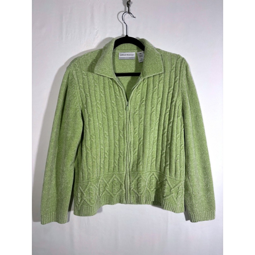 Classic Cozy Cable Knit Alfred Dunner Zip Front Cardigan Women PXL Green